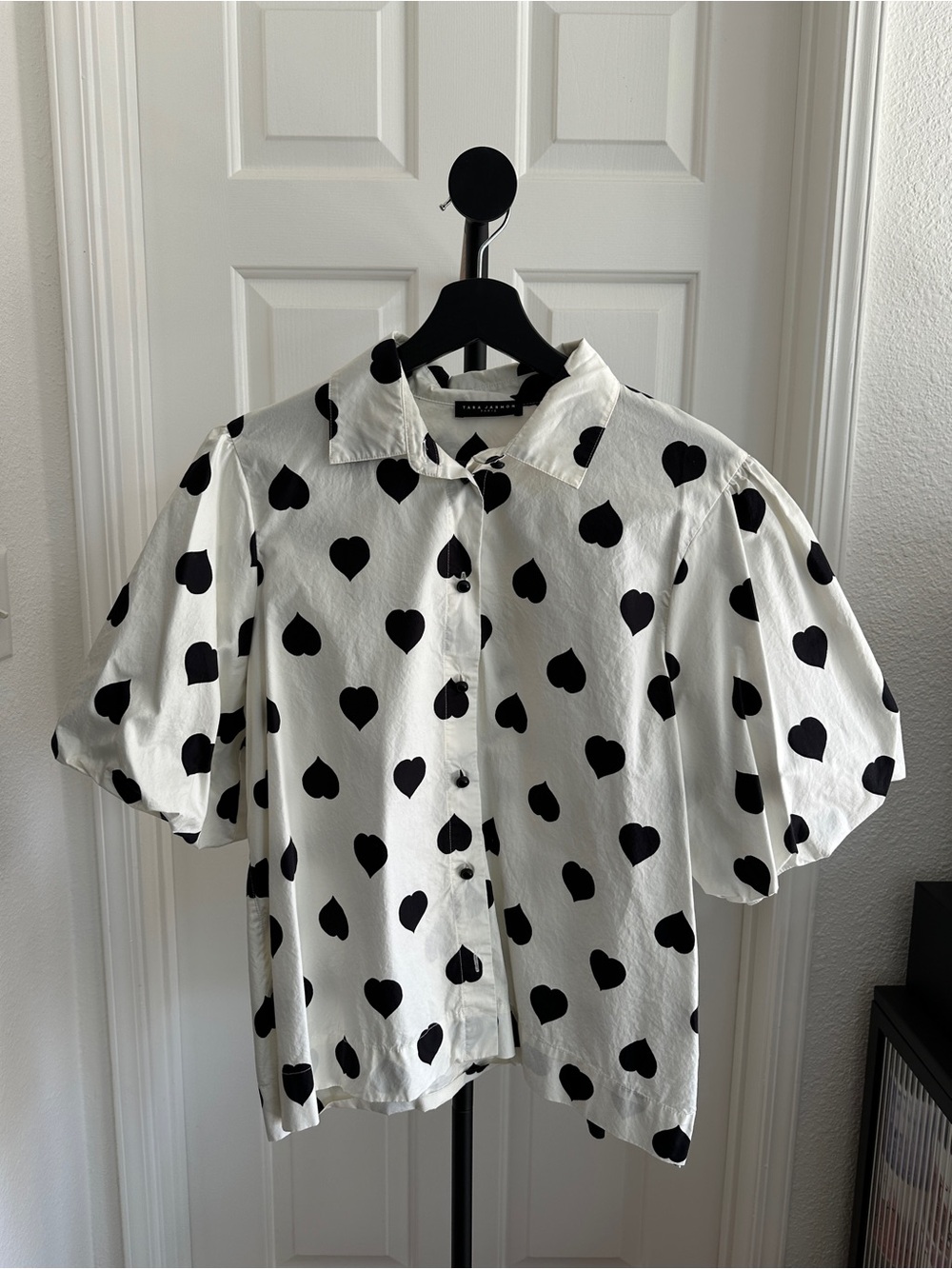 French Brand Tara Jarmon Button-Front Heart Print Blouse